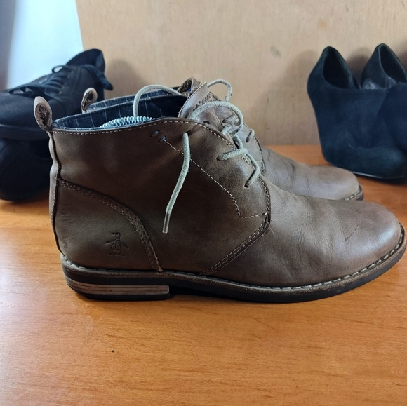 Original Penguin munsing wear casual Lace Up Brown Leather Shoes Men\'s Size 8.5